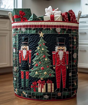Holiday Soldiers Quilted Laundry Hamper - Classic Nutcracker-Style Fabric Basket For Festive Storage, Portable & Collapsible