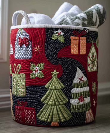 Holiday Spiral Quilted Hamper — Spiral-Pattern Quilted Fabric Laundry Basket With Reinforced Handles, Collapsible Decorative Storage For Home