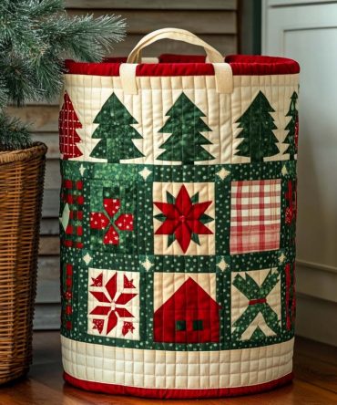 Holiday Star Quilted Laundry Hamper — Star-Pattern Foldable Storage Basket, Decorative Home Organizer, Durable Fabric, Easy Transport Handles