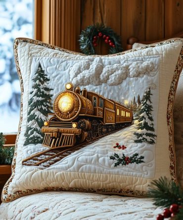 Holiday Steamliner Quilted Decorative Pillow Cover — Classic Train-Themed Christmas Throw For Cozy Seasonal Styling