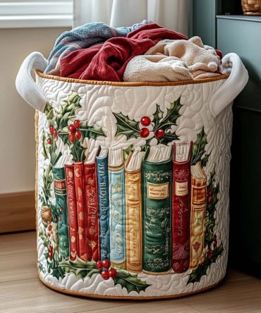 Festive Holiday Stories Quilted Laundry Hamper — Seasonal Decorative Laundry Basket, Foldable & Gift-Ready Storage