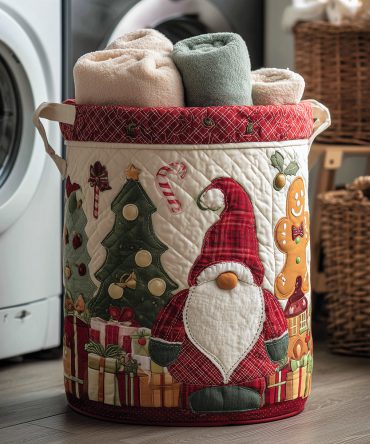 Holiday Sweet Quilted Laundry Hamper — Festive Collapsible Storage Basket With Cheerful Pattern, Ideal For Seasonal Home Organization