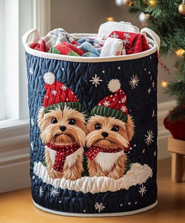 Holiday Whiskers Quilted Laundry Hamper — Cute Cat-Themed Foldable Laundry Basket, Durable Quilted Fabric With Handles & Washable Cover — Shop Now