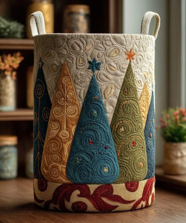 Holiday Woods Quilted Fabric Laundry Hamper — Festive Foldable Laundry Basket With Handles For Seasonal Home & Gift Giving
