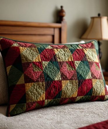 Holly Berry Dreams Quilted Pillow Cover — Classic Festive Holly Design, Soft Cotton-Blend Decorative Throw Pillowcase For Cozy Holiday Rooms