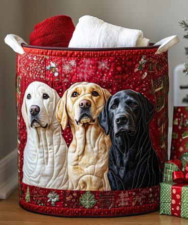 Holly Lab Joy Quilted Laundry Hamper — Festive Labrador Holiday Laundry Basket, Foldable Decorative Storage For Christmas Rooms