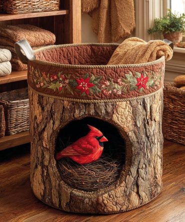 Holly Nest Quilted Laundry Hamper — Decorative Fabric Laundry Basket, Foldable Organizer With Handles For Bedroom & Bath