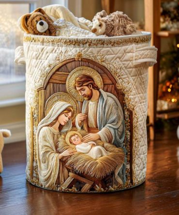 Holy Blessing Quilted Laundry Hamper - Serene Collapsible Laundry Basket With Reinforced Base & Durable Handles For Home Decor