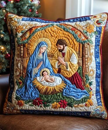 Sacred Holy Infant Quilted Throw Pillow Cover — Classic Religious Motif For Cozy Nurseries, Traditional & Spiritual Home Styling