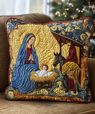 Heirloom Holy Infant Quilted Pillow Cover — Timeless Religious Accent For Home & Nursery, Soft Quilting, Classic Devotional Design