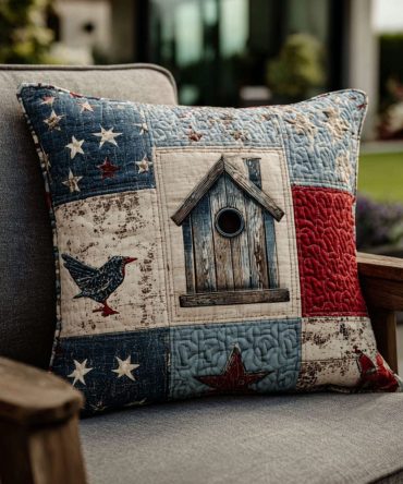 Liberty Homes Quilted Decorative Pillow Cover - Patriotic American Patchwork, Soft Cotton Blend Accent