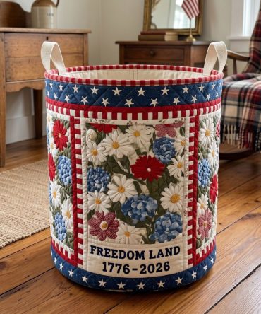 Homestead Heritage Quilted Laundry Hamper - Country Patchwork Design, Foldable Cotton-Blend Fabric Basket With Sturdy Handles For Farmhouse