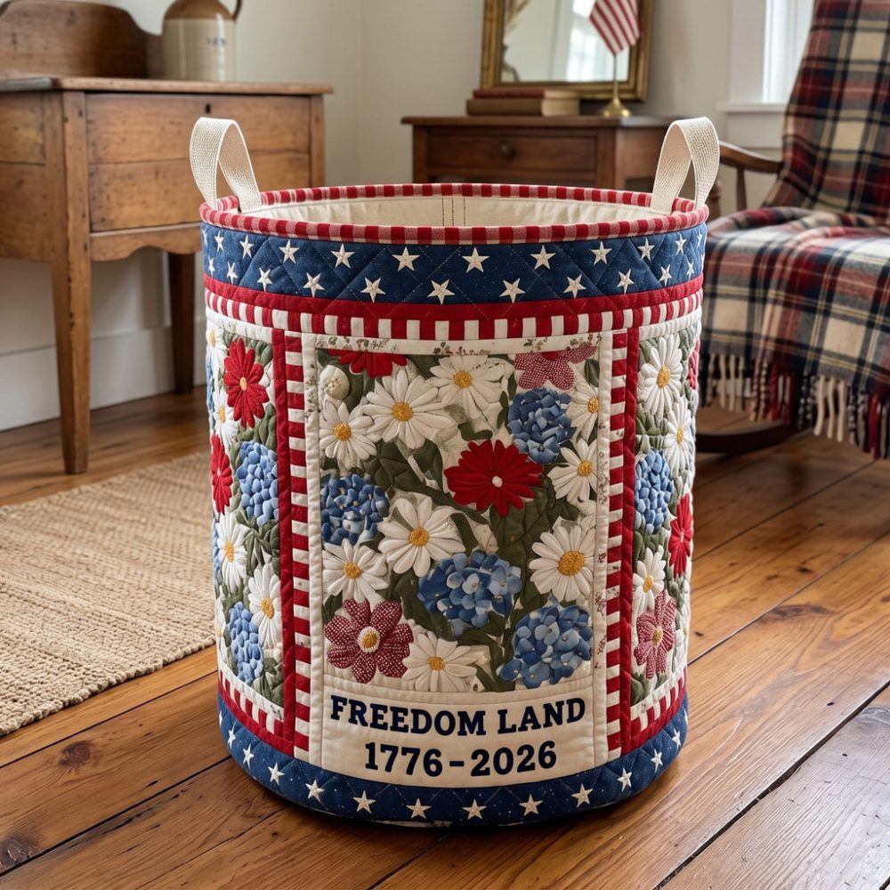Homestead Heritage Quilted Laundry Hamper - Country Patchwork Design, Foldable Cotton-Blend Fabric Basket With Sturdy Handles For Farmhouse
