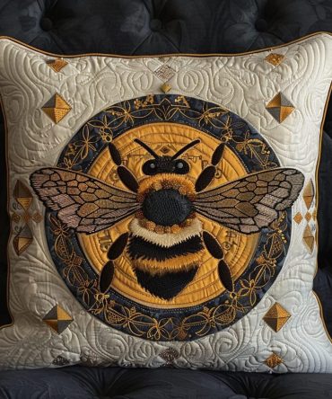 Honey Harvest Quilted Accent Pillow Cover – Rustic Bee & Floral Decorative Pillowcase, Cozy Cotton-Blend Quilting, Reversible & Washable