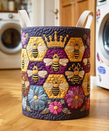 Honey Bloom Field Quilted Laundry Hamper — Soft Floral Fabric Basket, Spacious Foldable Laundry Organizer With Easy-Grab Handles