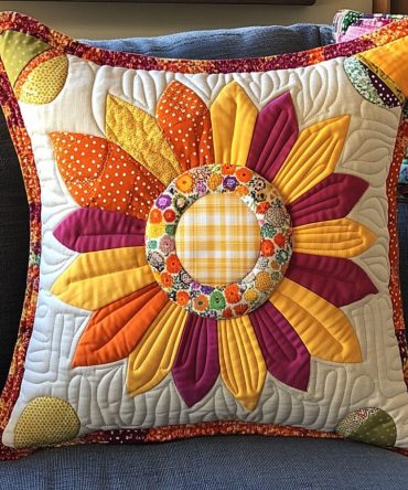 Honey Glow Quilted Pillow Cover - Warm Golden Floral Decorative Pillowcase For Sofa & Bed, Soft Cotton-Blend Sham, Cozy Texture