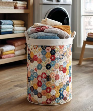 Honeycomb Garden Blooms Quilted Laundry Hamper — Stylish Floral Foldable Laundry Basket For Bedroom & Closet Storage