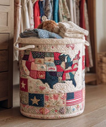 Honor Stars Quilted Laundry Hamper – Navy Star-Print Large Capacity Collapsible Fabric Basket With Reinforced Handles, Durable Home Storage