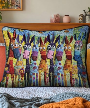 Hoofbeats Of Happiness Quilted Decorative Pillow Cover — Rustic Equine Motif, Quilted Throw Sham For Barnhouse, Farmhouse & Country Chic Interiors