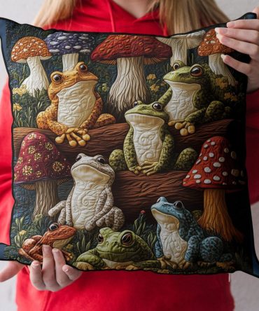 Hoppy Haven Quilted Decorative Pillow Cover — Charming Frog-Themed Accent For Sofa & Nursery, Soft Quilting, Hypoallergenic, Easy-Care
