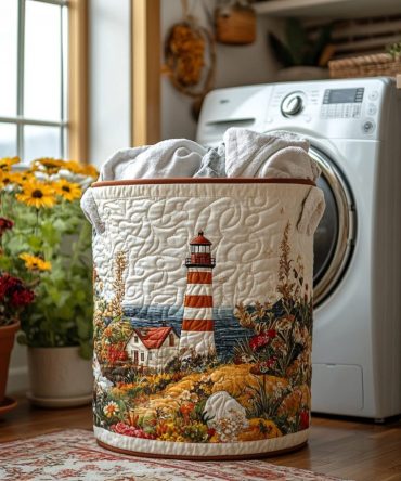 Horizon Beacon Quilted Laundry Hamper — Large Foldable Cotton Laundry Basket With Handles, Washable Decorative Storage For Home