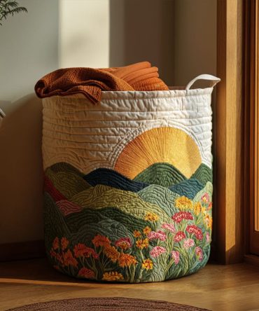 Elegant Quilted Laundry Hamper — Horizon Gold Design, Foldable Luxury Fabric Bin With Sturdy Carry Handles