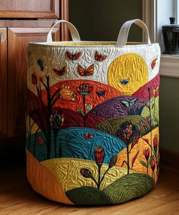Decorative Quilted Linen Hamper - Horizon Wings Print , Foldable, Washable Laundry Basket For Bedroom & Bathroom, Large Capacity