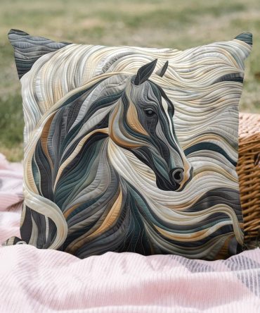 Elegant Horse Grace Quilted Pillow Cover — Equestrian Decorative Pillowcase, Farmhouse Luxe Accent, Soft Durable Cotton Blend