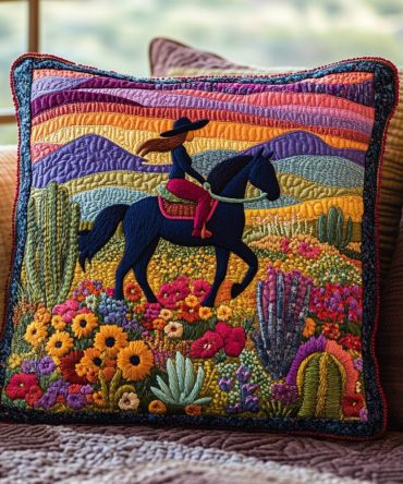 Horse Breeze Quilted Pillow Cover — Light & Airy Equestrian Decorative Pillowcase, Breathable Cotton Blend For Summer Décor
