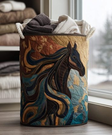Horse Charm Quilted Laundry Hamper — Charming Equine Print Collapsible Basket With Reinforced Handles For Stylish Bedroom & Kids’ Room Storage