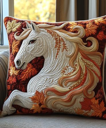 Horse Dream Quilted Decorative Pillow Cover — Serene Equestrian Throw Pillow Case, Quilted Comfort For Bedroom, Nursery, Or Living Room