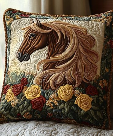 Horse Glory Quilted Decorative Pillow Cover — Regal Equestrian Throw Pillowcase With Textured Stitching, Premium Cotton Blend