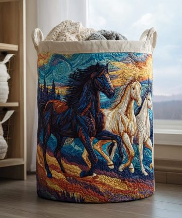 Horse Grace Quilted Fabric Hamper — Equestrian-Themed Foldable Laundry Basket With Strong Handles For Stable-Chic Decor