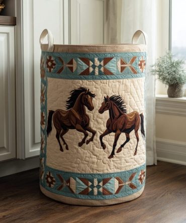 Rustic Horse Path Quilted Laundry Hamper — Foldable Decorative Fabric Basket With Handles For Home & Kids’ Rooms (Large Capacity)