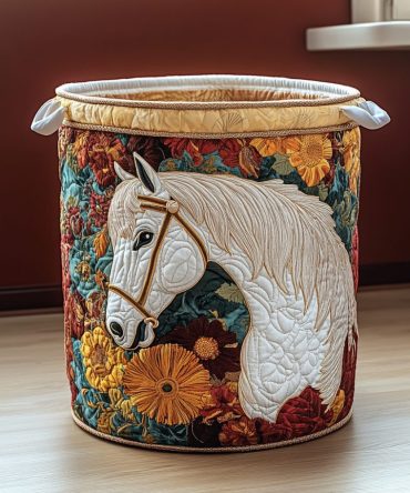 Horse Serenity Quilted Laundry Hamper – Equine Foldable Fabric Basket With Handles, Calm Country Storage For Barn & Bedroom