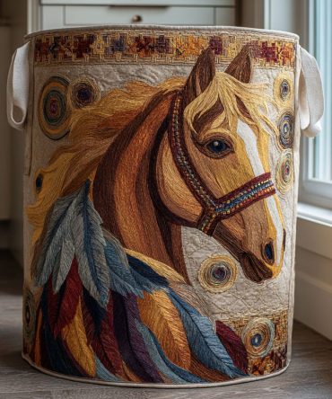 Charming Horse-Print Quilted Laundry Hamper — Large Foldable Fabric Basket With Reinforced Handles For Farmhouse & Nursery