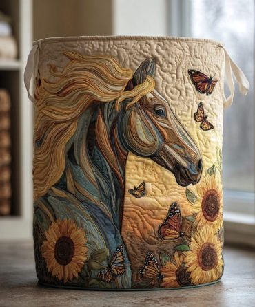 Horse Spirit Quilted Fabric Hamper — Rustic Foldable Laundry Basket With Reinforced Handles For Cozy Farmhouse Style