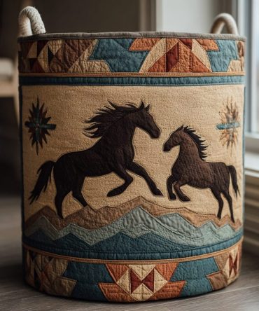 Equestrian Home Organizer — Quilted Horse Print Collapsible Laundry & Storage Bin For Clothes, Toys, Stylish Room Décor