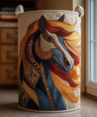 Horse Spirit Quilted Laundry Hamper — Equine-Themed Collapsible Fabric Basket With Handles, Spacious & Decorative