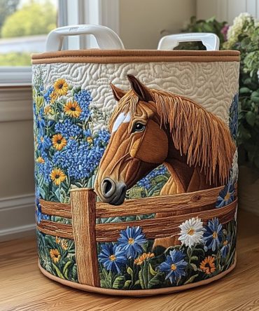Horse Whisper Quilted Fabric Laundry Hamper — Equestrian Foldable Laundry Basket With Sturdy Handles For Rustic & Country Décor