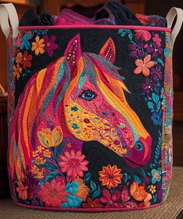 Premium Quilted Horse Laundry Hamper – Spacious Decorative Fabric Basket With Reinforced Handles, Foldable Equestrian Home Storage