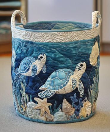 Hug-A-Turtle Quilted Laundry & Toy Basket — Foldable Decorative Hamper With Handles For Kids’ Rooms, Nursery & Playroom Storage