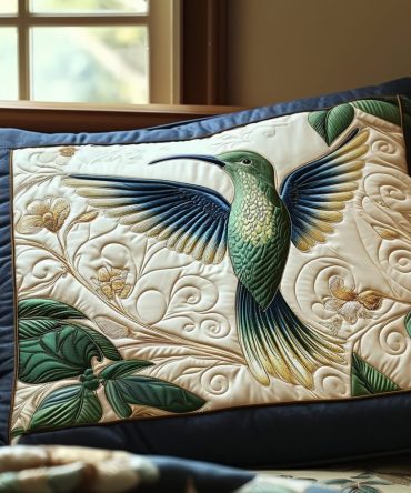 Hummingbird Haven Quilted Decorative Pillow Cover — Botanical Hummingbird Artwork, Plush Quilted Sham For Stylish Sofas & Cozy Bedrooms