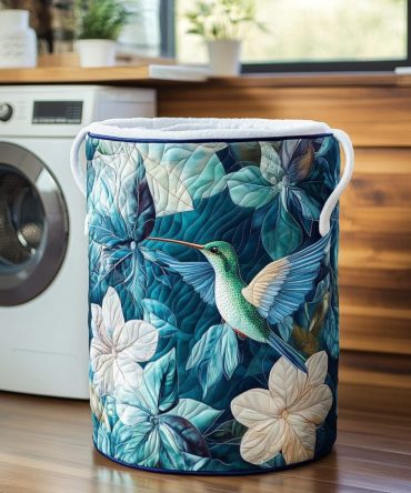 Hummingbird Bliss Quilted Laundry Hamper – Decorative Collapsible Fabric Basket With Padded Sides & Handles For Elegant Home Storage