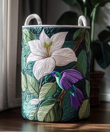 Hummingbird Charm Quilted Laundry Hamper – Delicate Nature Collapsible Fabric Basket, Washable Decorative Storage For Home & Nursery
