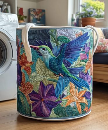 Hummingbird Dream Quilted Laundry Hamper — Delicate Nature-Print Foldable Fabric Basket With Sturdy Handles For Elegant Laundry & Storage