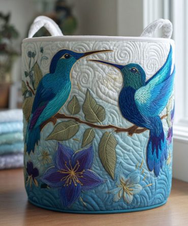 Hummingbird Garden Quilted Laundry Hamper — Floral Hummingbird Foldable Laundry Basket With Handles For Bright, Nature-Inspired Storage