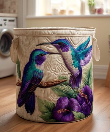 Hummingbird Garden Quilted Laundry Hamper - Decorative Foldable Storage Basket For Delicate Fabrics & Nursery Use