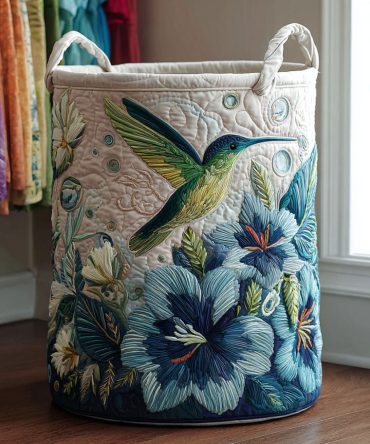 Hummingbird Grace Quilted Collapsible Laundry Hamper - Elegant Hummingbird Print Storage Basket, Washable & Lightweight For Home