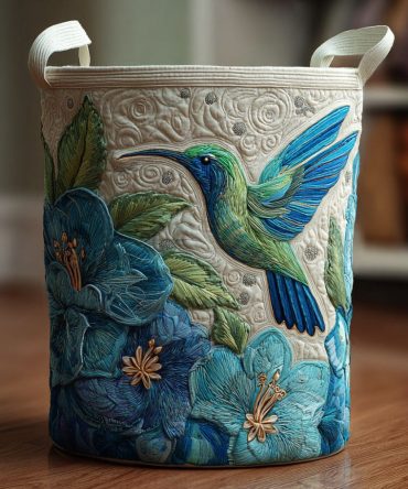 Hummingbird Haven Quilted Laundry Hamper — Large Decorative Collapsible Laundry Basket With Handles, Lightweight Floral Laundry Organizer